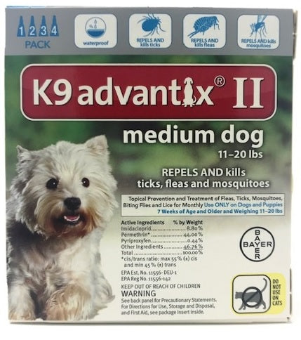 K9 Advantix II for Medium Sized Dogs - Teal (11 to 20 lbs) 4 pack