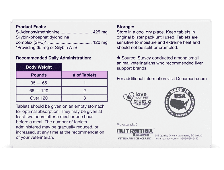 Nutramax Denamarin® Liver Health Supplement for Large Dogs 30 Tablets.